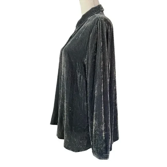 J Jill Womens Silk Blend Velvet Button Up Shirt Size LP Gray Blue Fairy Whimsy - Picture 2 of 8